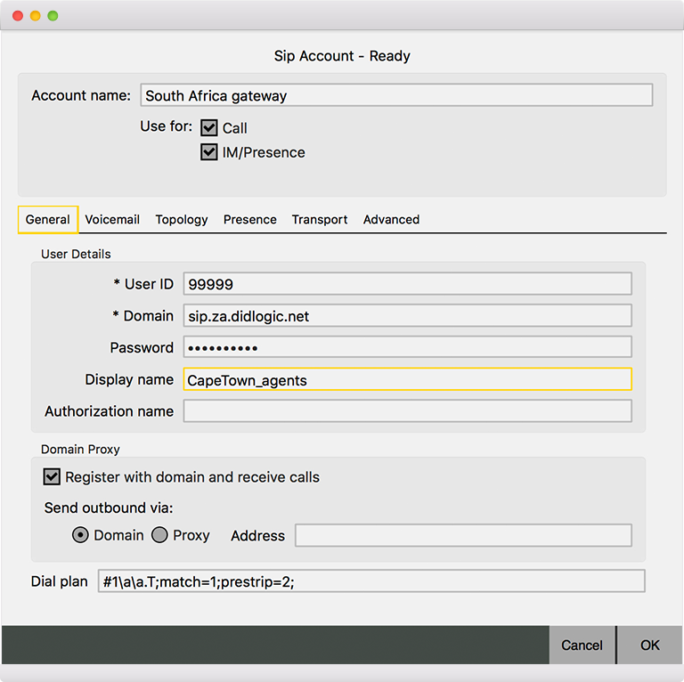 Bria softphone connected